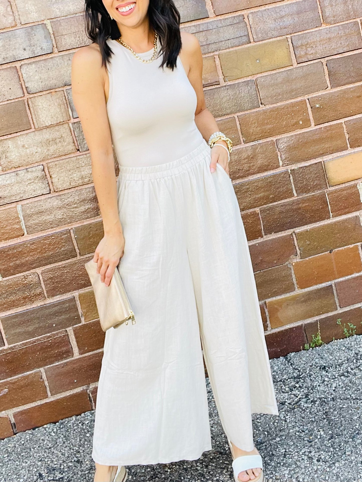 Sand Beige - Wide Leg Linen Pants