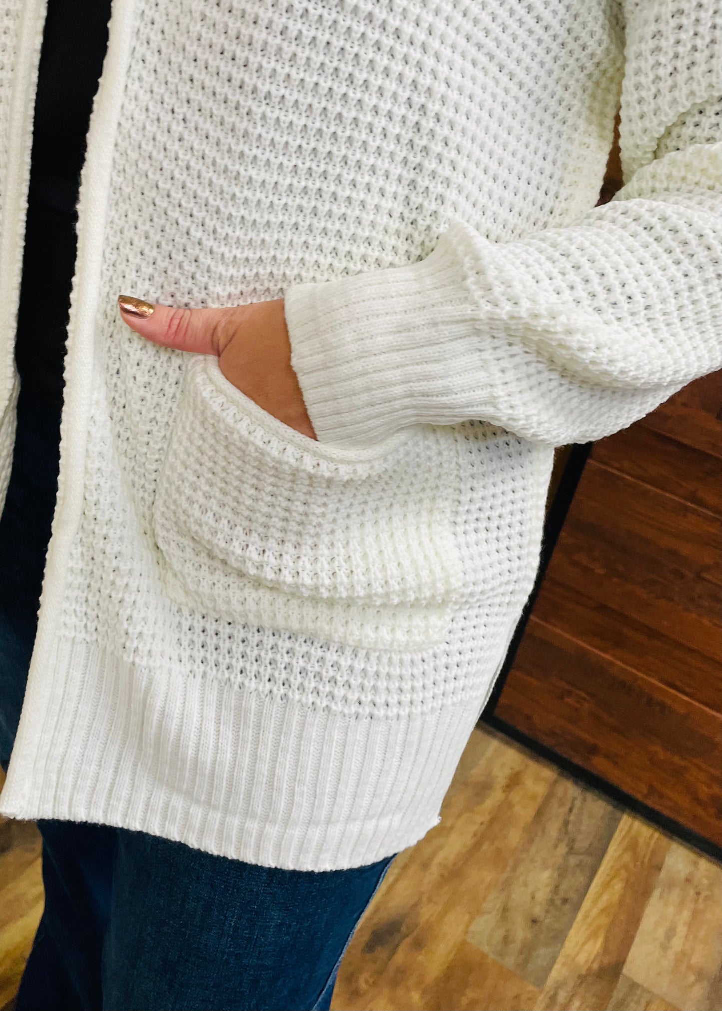 Ivory Open Front Waffle Cardigan