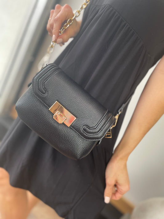 Black Casablanca Detailed Snap Crossbody