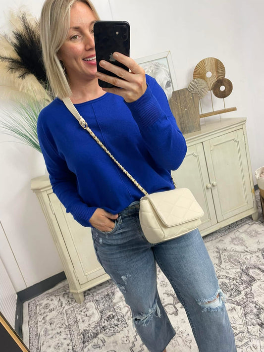 Royal Blue - Front Seam Round Neck Pullover Sweater