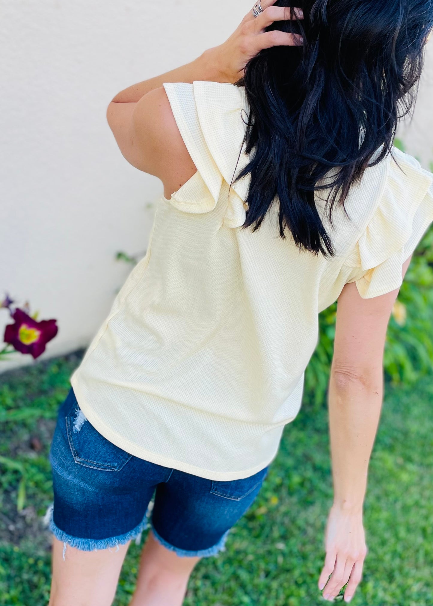 Banana Ruffle Sleeve Top