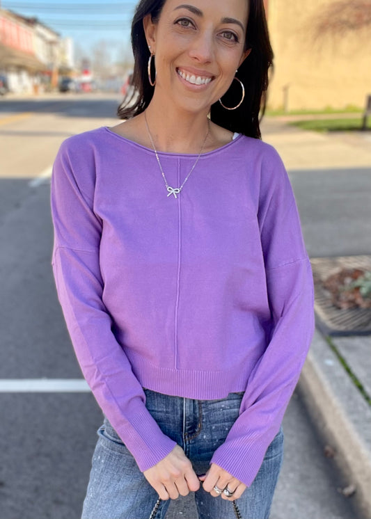 PURPLE SEAM FRONT ROUND NECK SWEATER