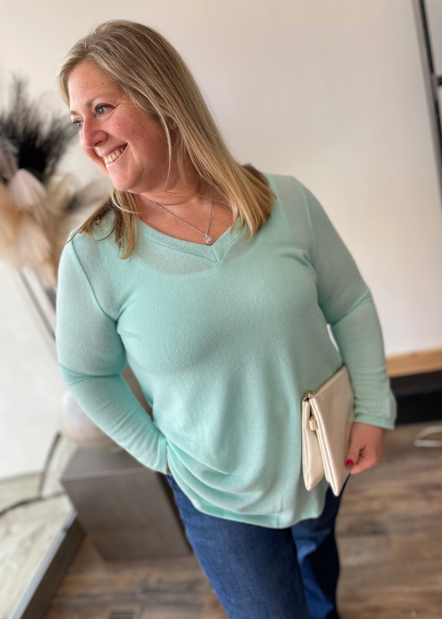 Mint Butter Soft V Neck Top