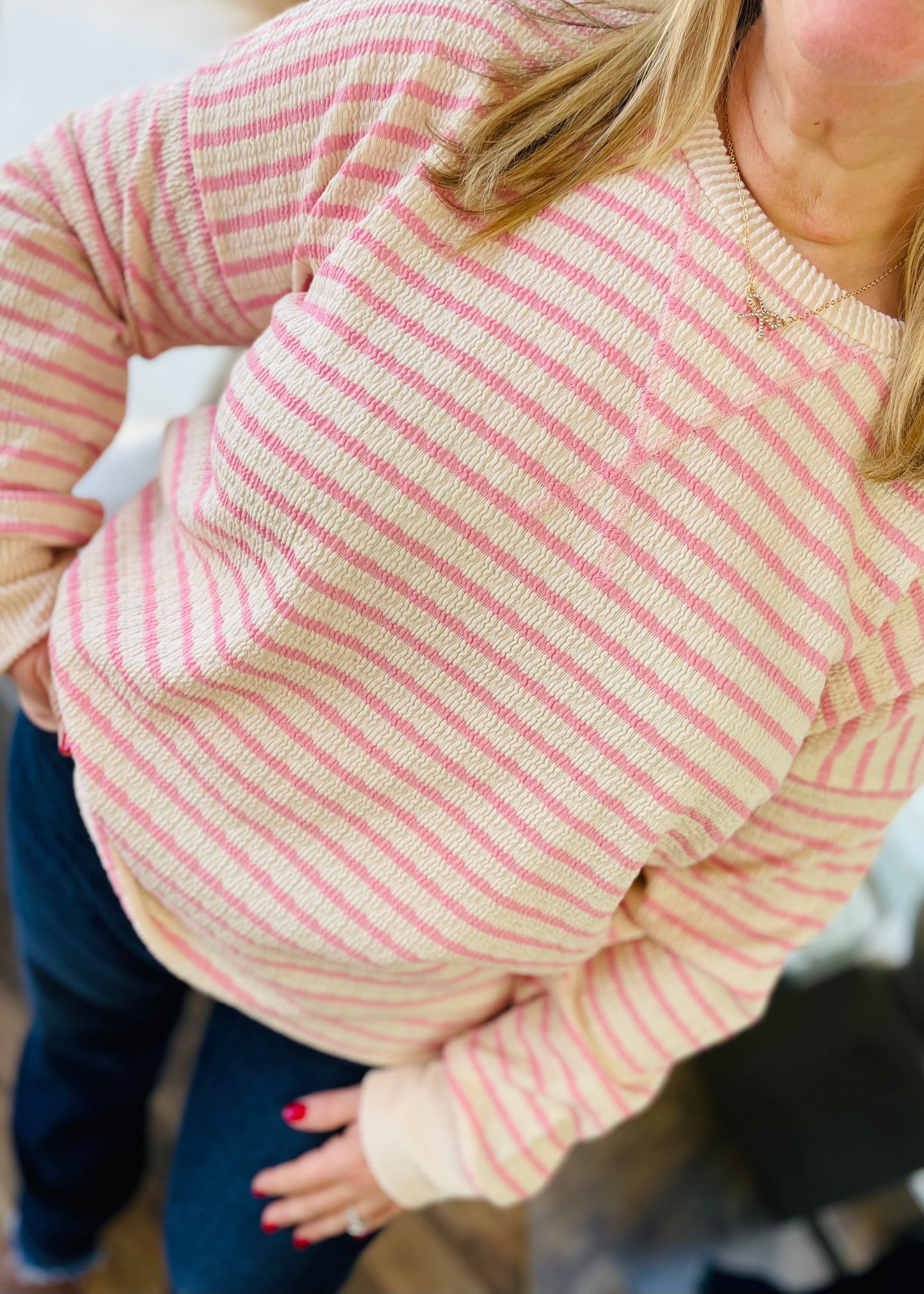 Pink Textured Stripe Top