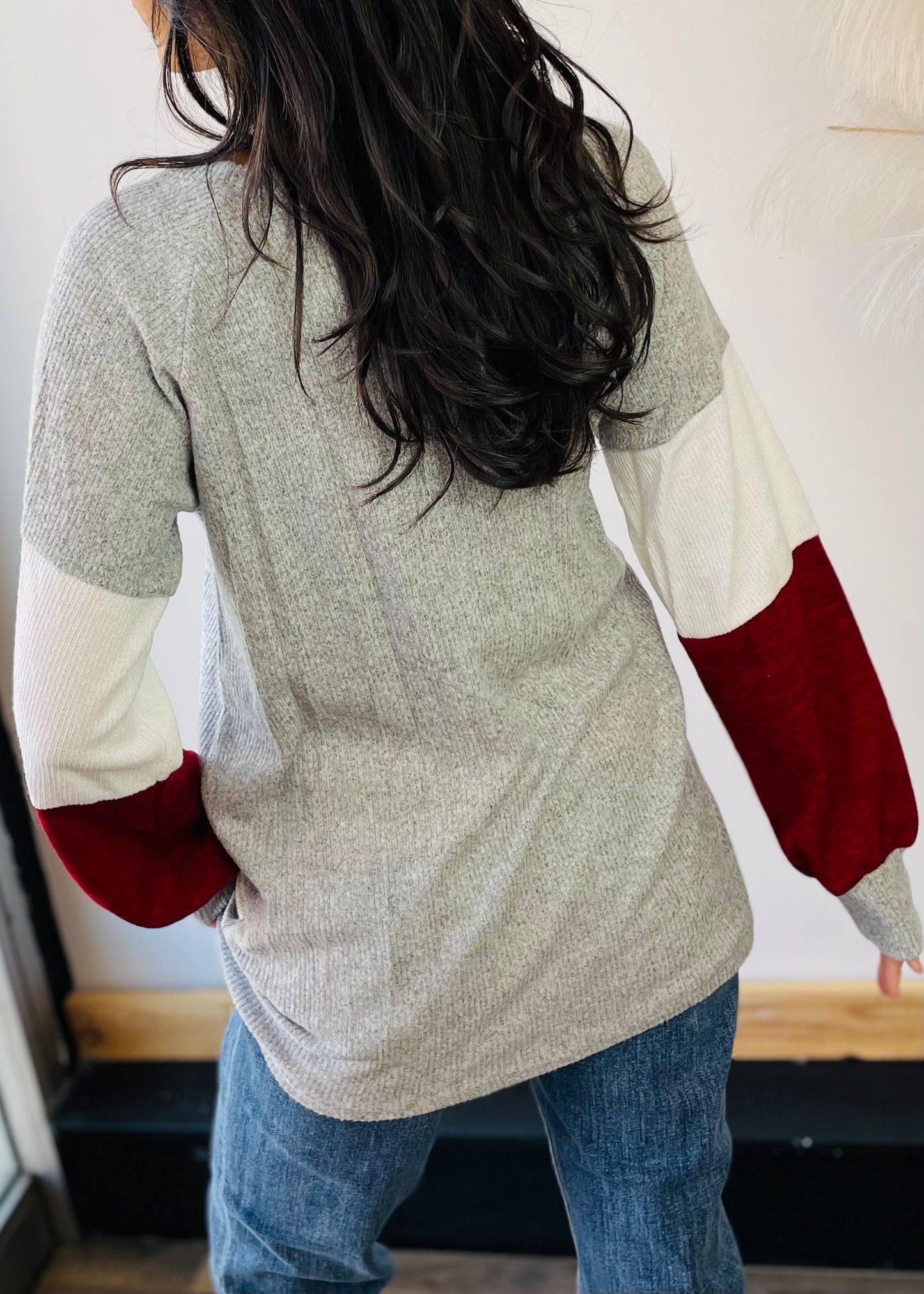 Burgundy and Grey Color Block Tunic Top