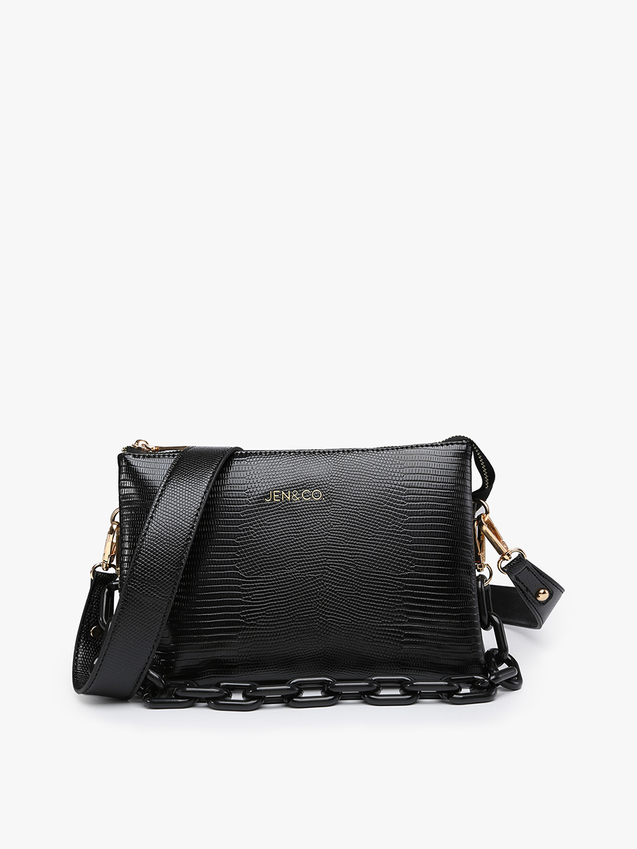 Black: Izzy Lizard Crossbody w/ Chain