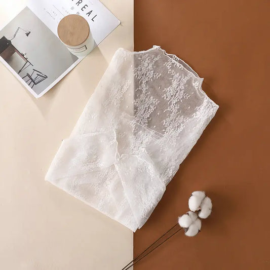 White - Lace Sheer Mesh Top