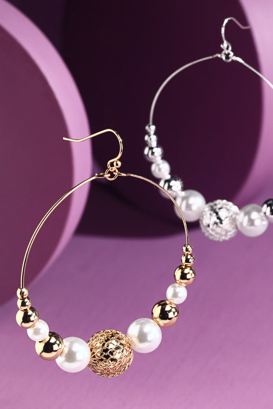 Wire Pearl Hoop Earrings (2 Colors)