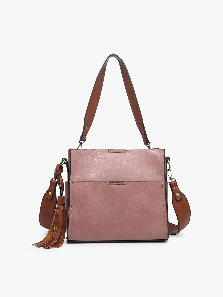 M1867 Lyla 2-in-1 Bucket Bag w/ Guitar Strap: Warm Grey/Brown