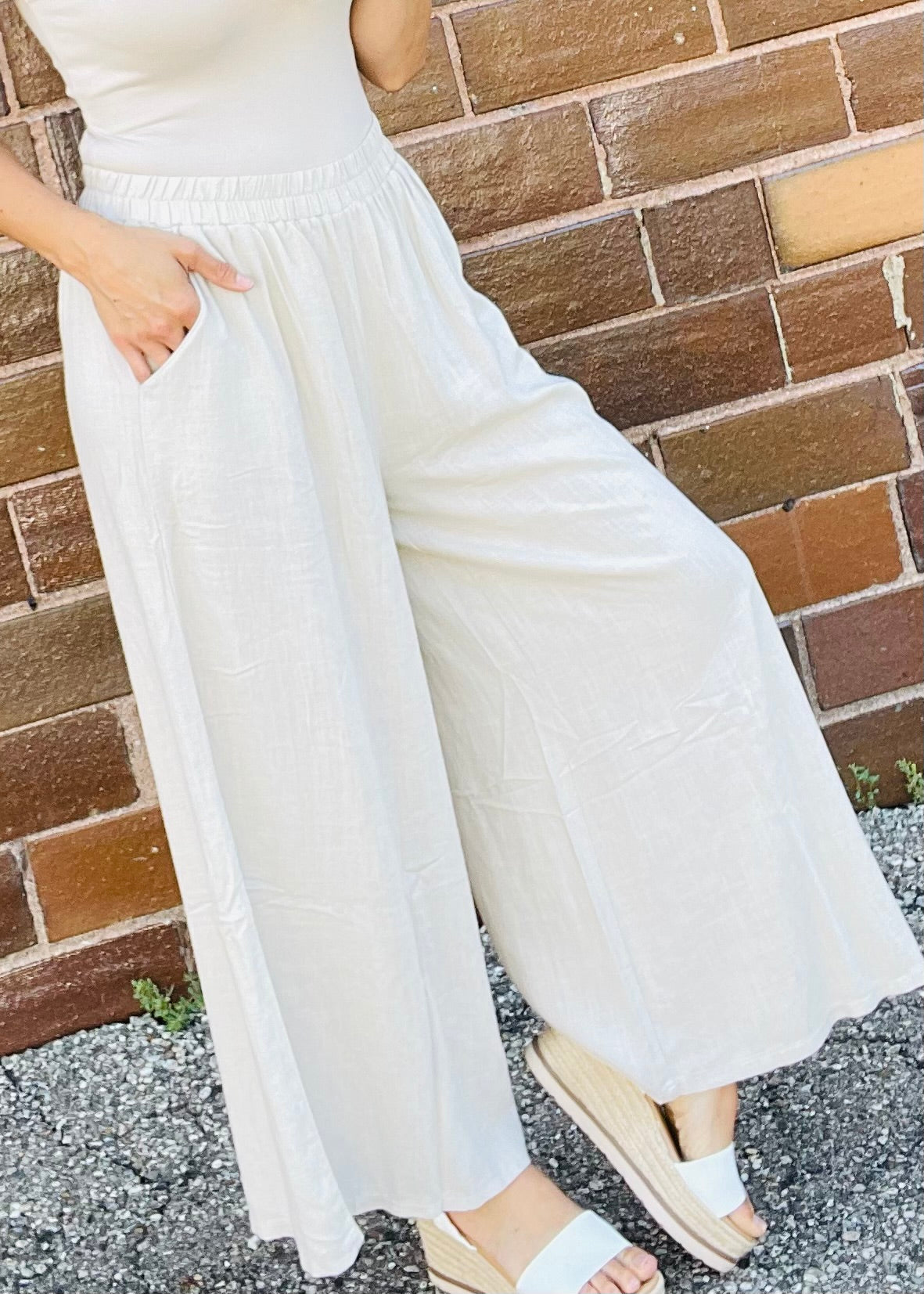 Sand Beige - Wide Leg Linen Pants