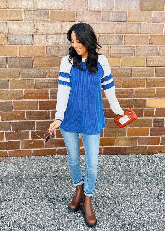 ROYAL BLUE VARSITY OVERSIZED RIBBED TOP