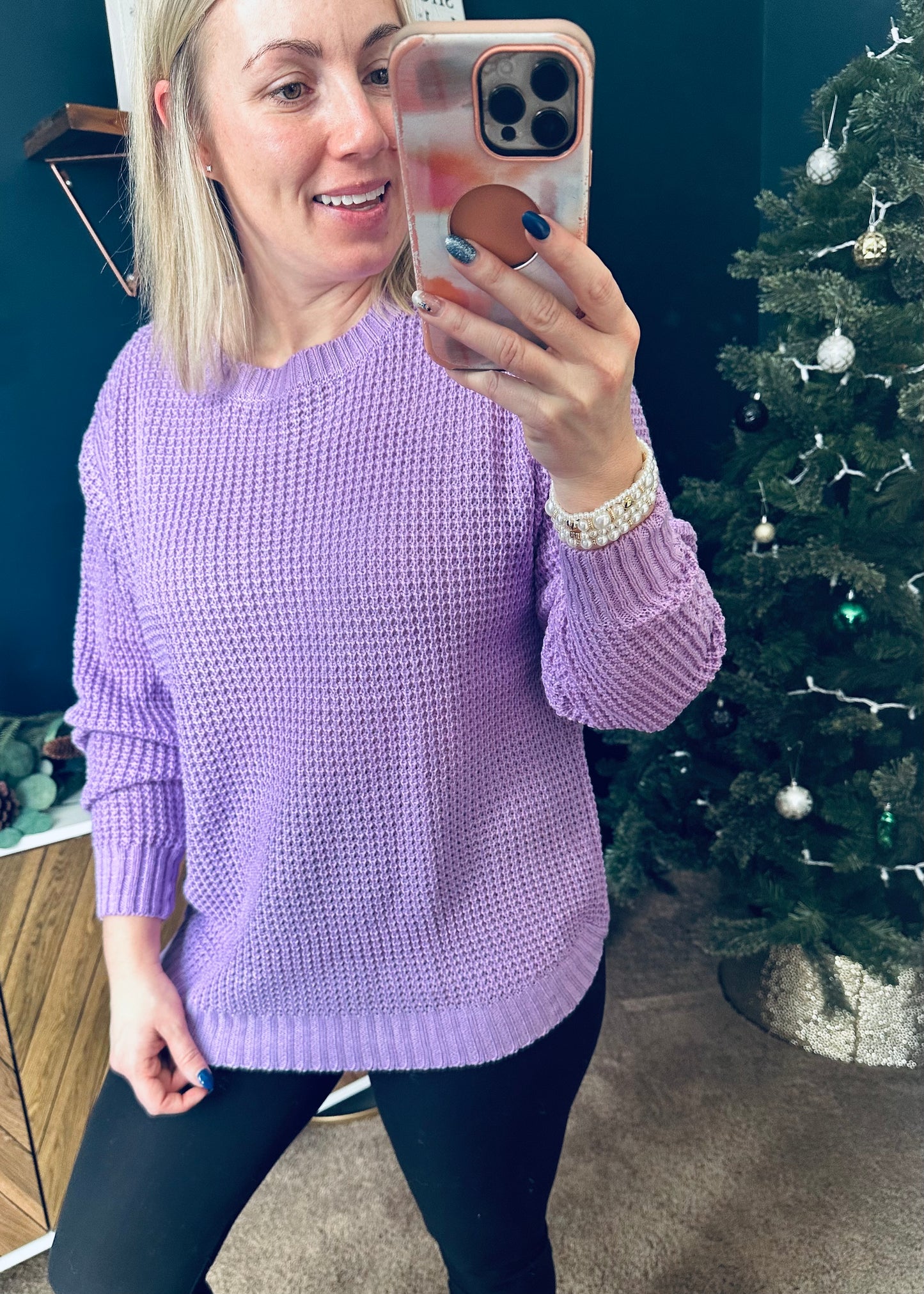 Lavender - Round Neck Waffle Sweater