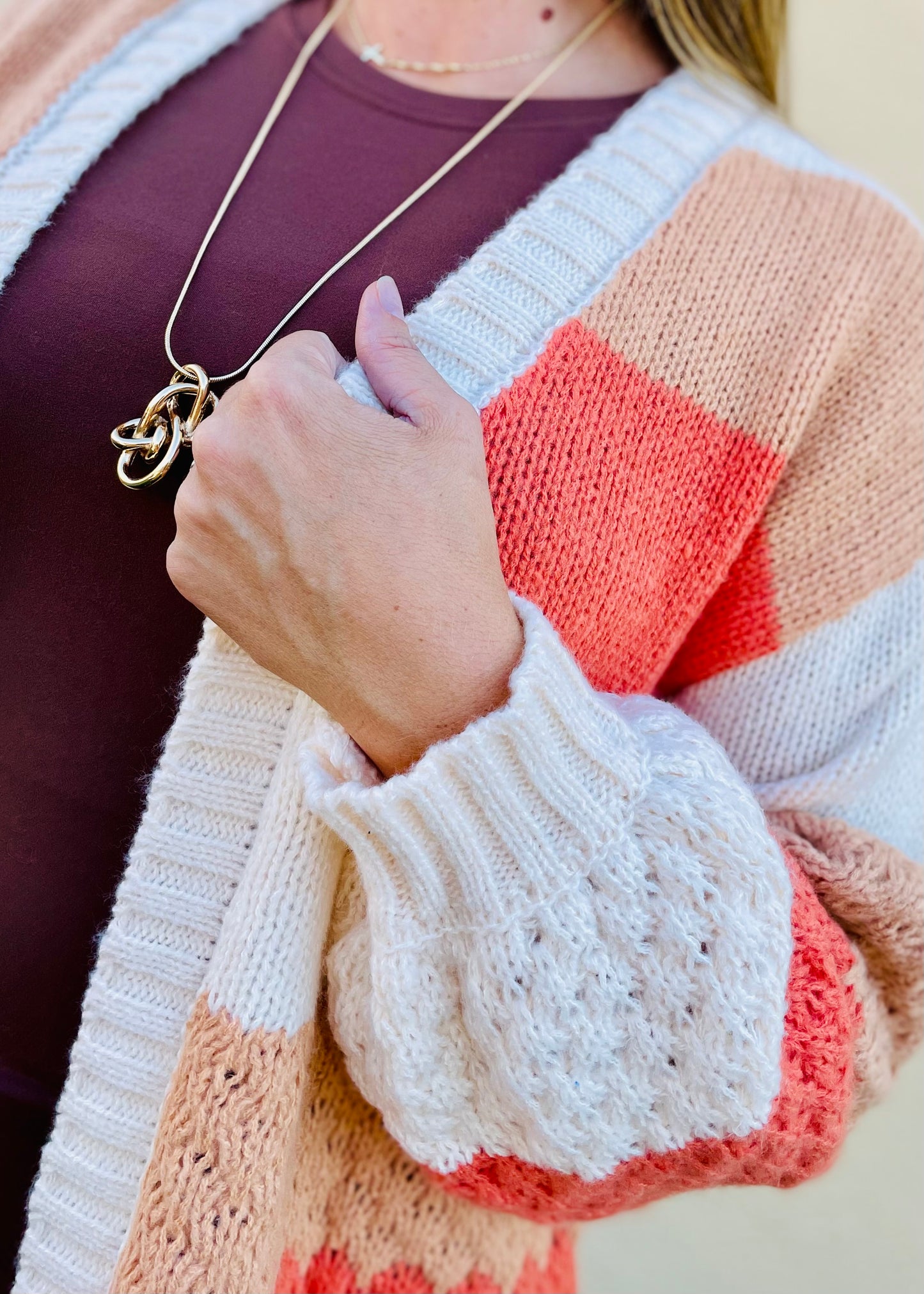 Cream & Orange Colorblock Cardigan