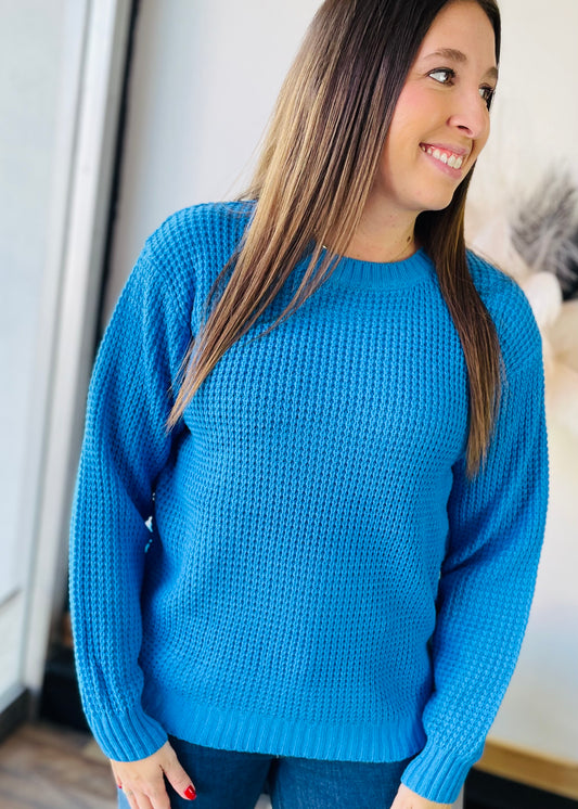 Deep Sky - Round Neck Waffle Sweater