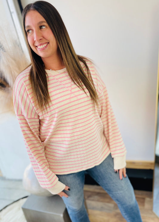 Pink Textured Stripe Top