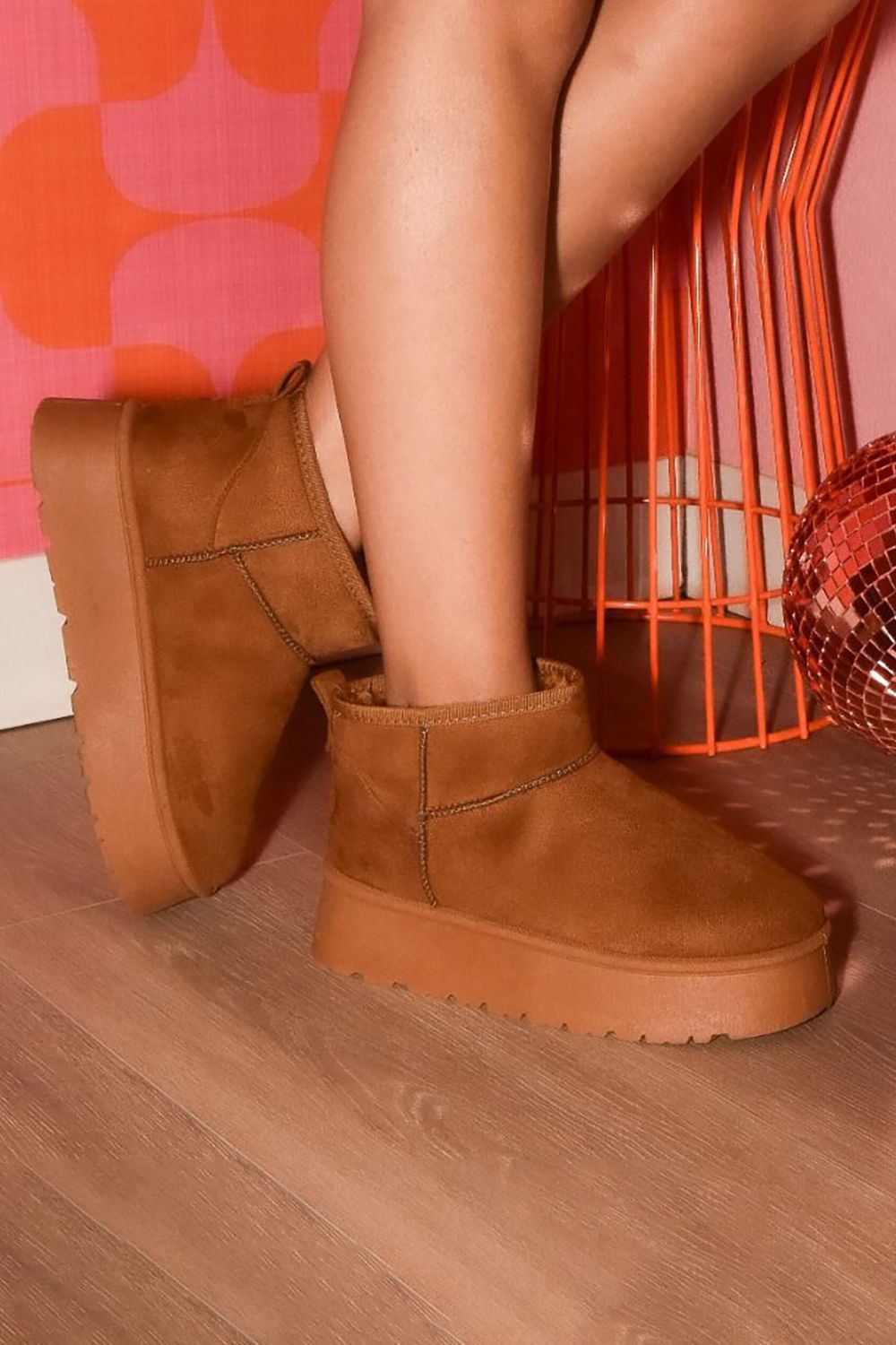 WILD DIVA Carmel Suede Round Toe Platform Booties