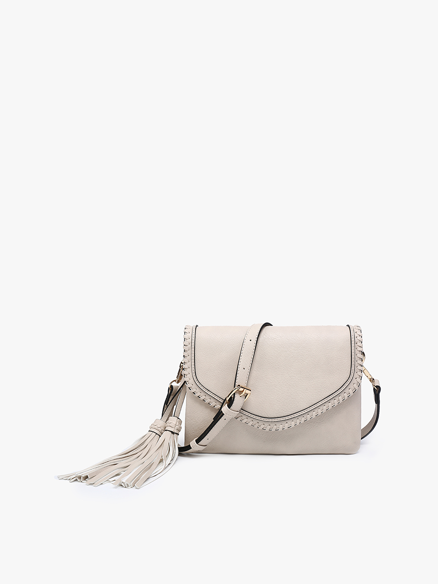 M1802A Sloane Flapover Crossbody w/ Whipstitch and Tassel: Brown