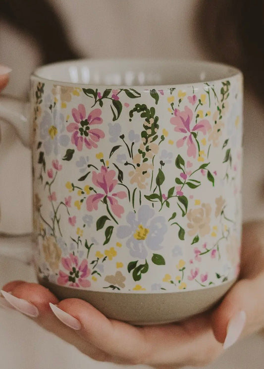 Floral Stoneware Coffee Mug - Spring Home Decor