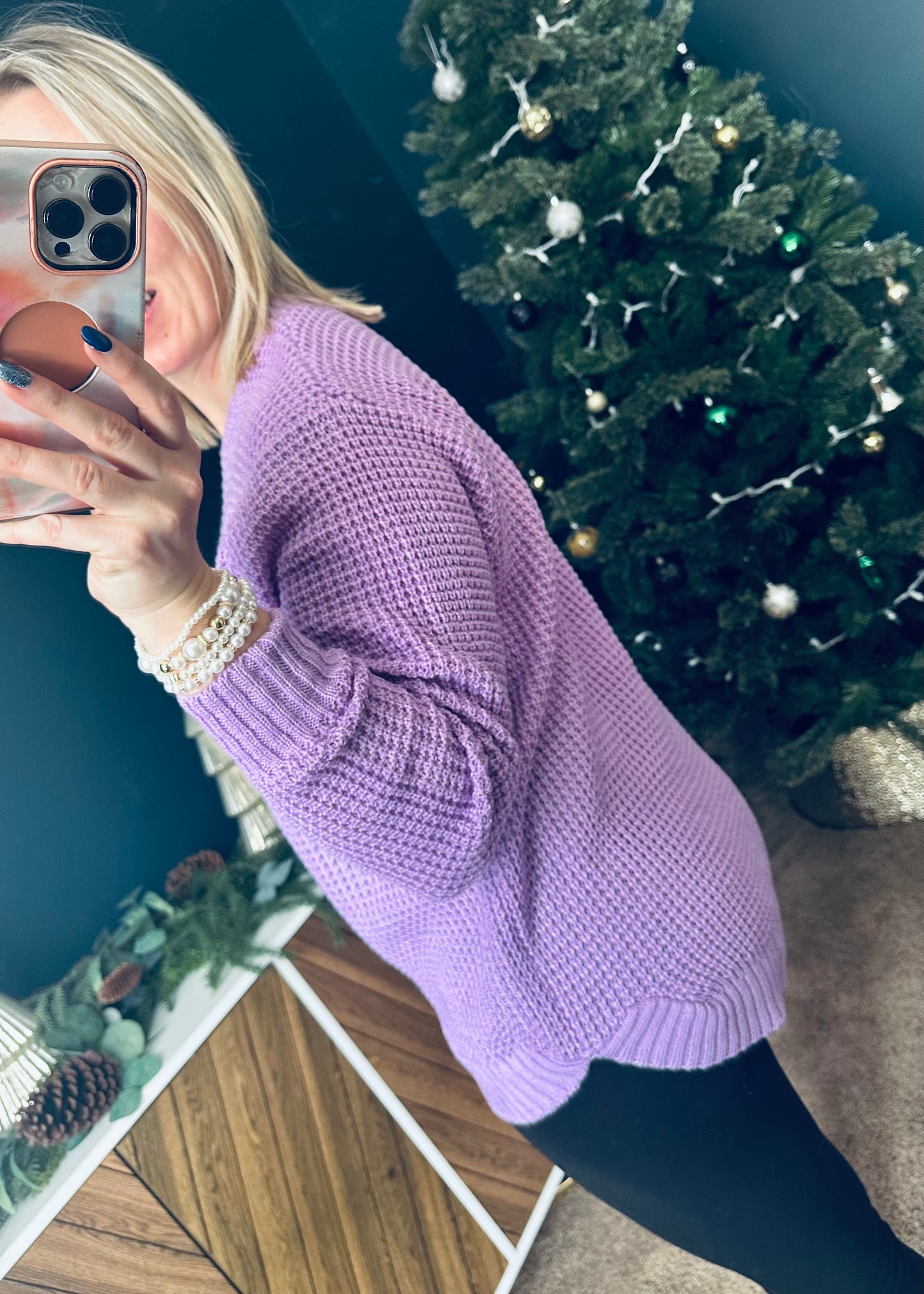 Lavender - Round Neck Waffle Sweater