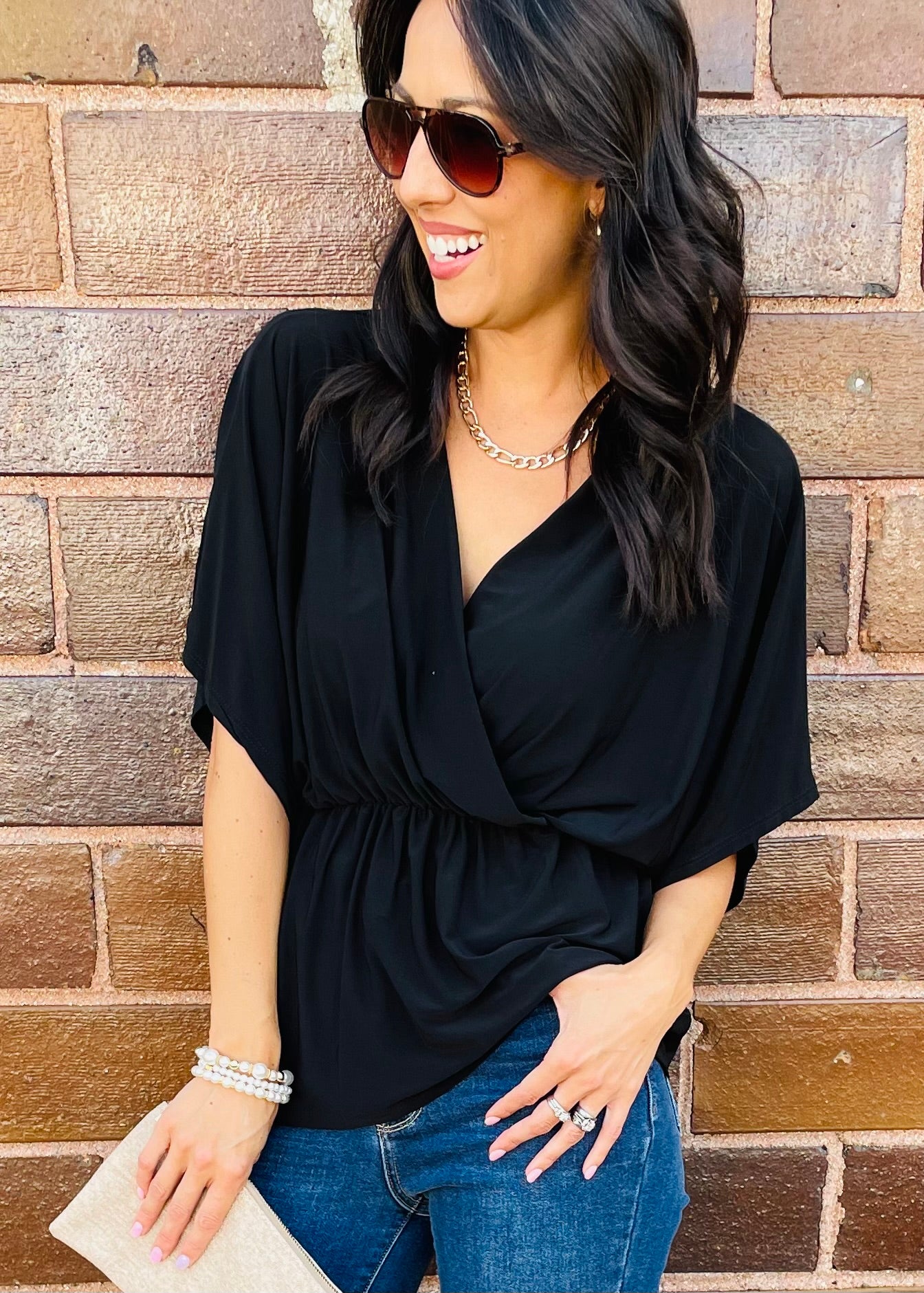 Black Tunic Wrap Top