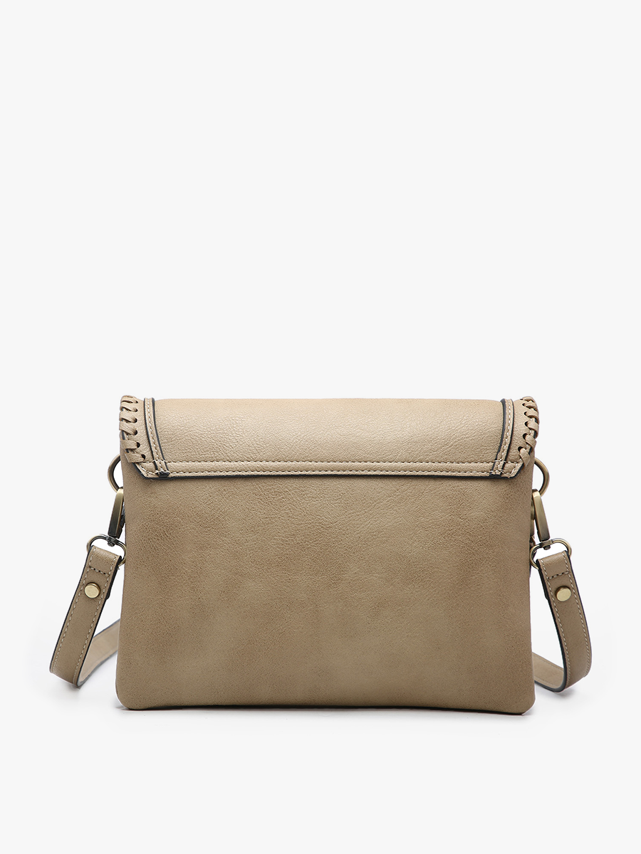 M1802A Sloane Flapover Crossbody w/ Whipstitch and Tassel: Grey