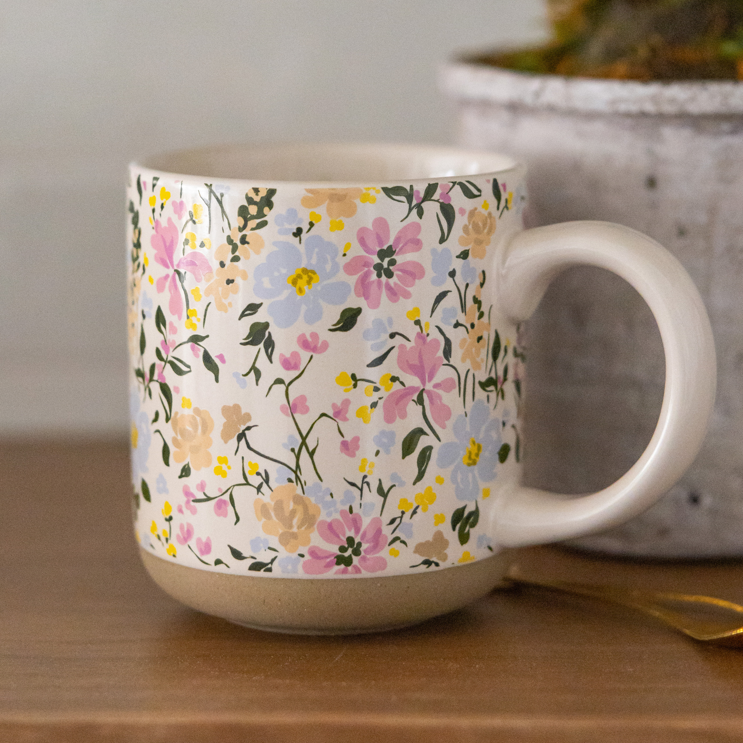 Floral Stoneware Coffee Mug - Spring Home Decor