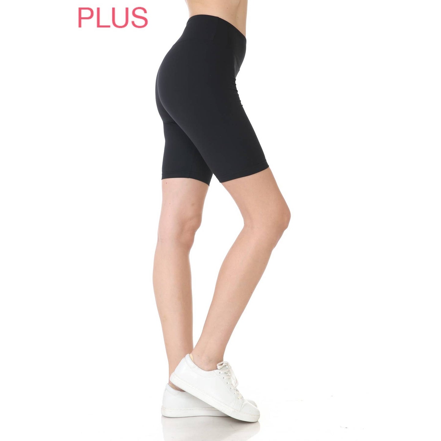 Plus Size Solid Biker Shorts: Black / Curvy