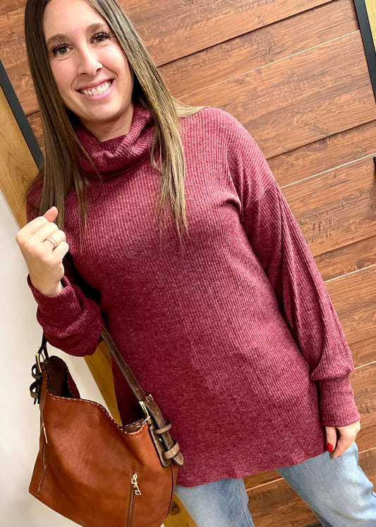 Burgundy Turtle Neck Tunic Top