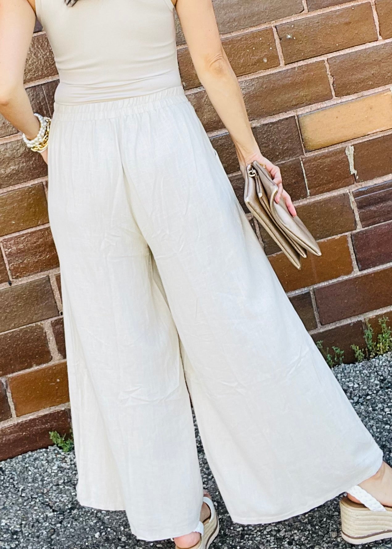 Sand Beige - Wide Leg Linen Pants