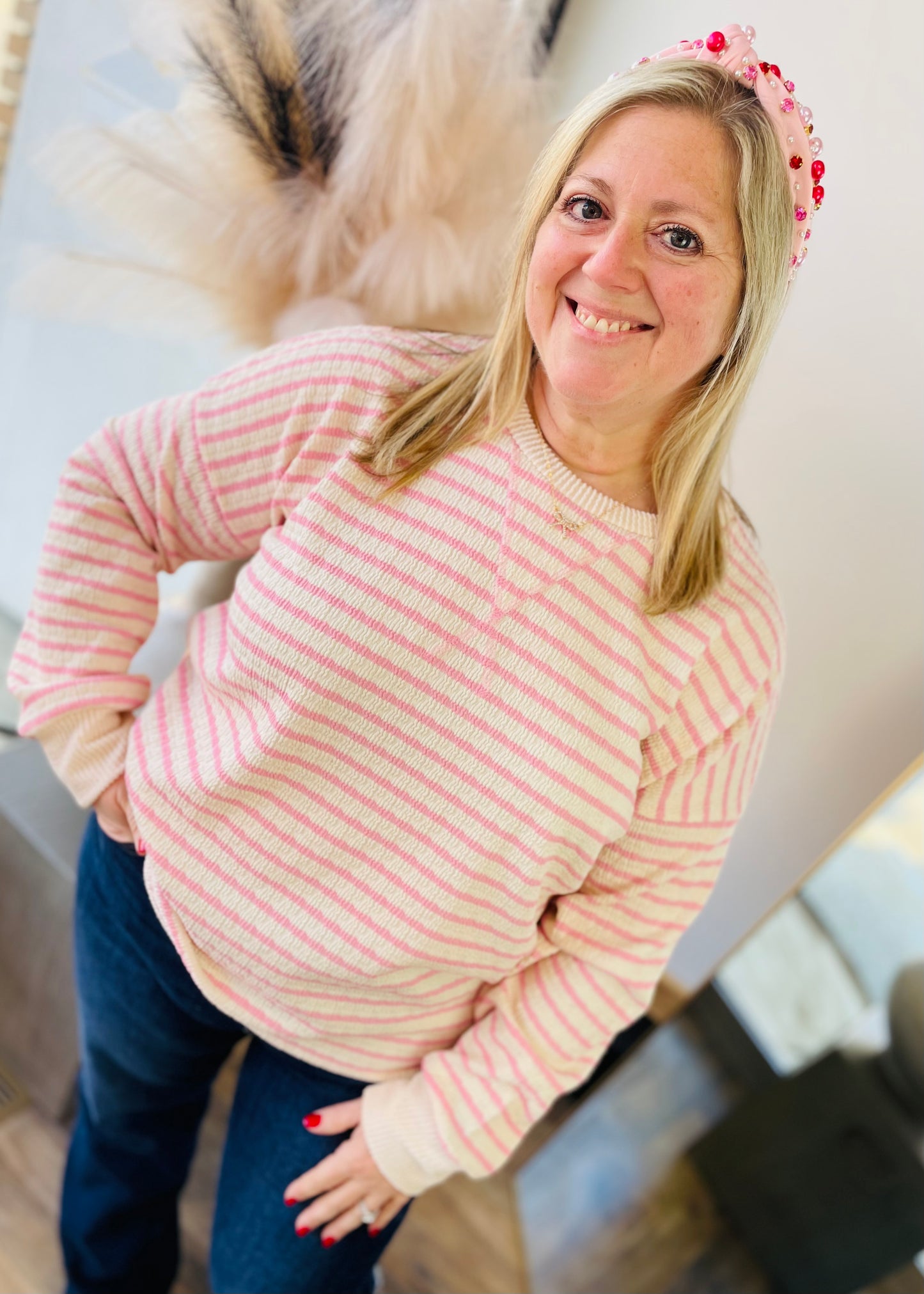 Pink Textured Stripe Top