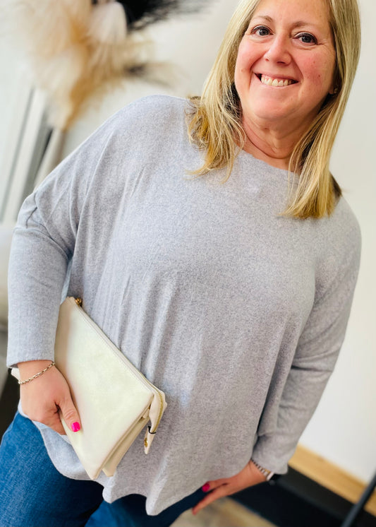 Heather Blue Brushed Oversized Tunic Top