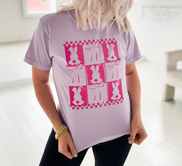 Pink Checkered Bunny Graphic Tee - Made to Order