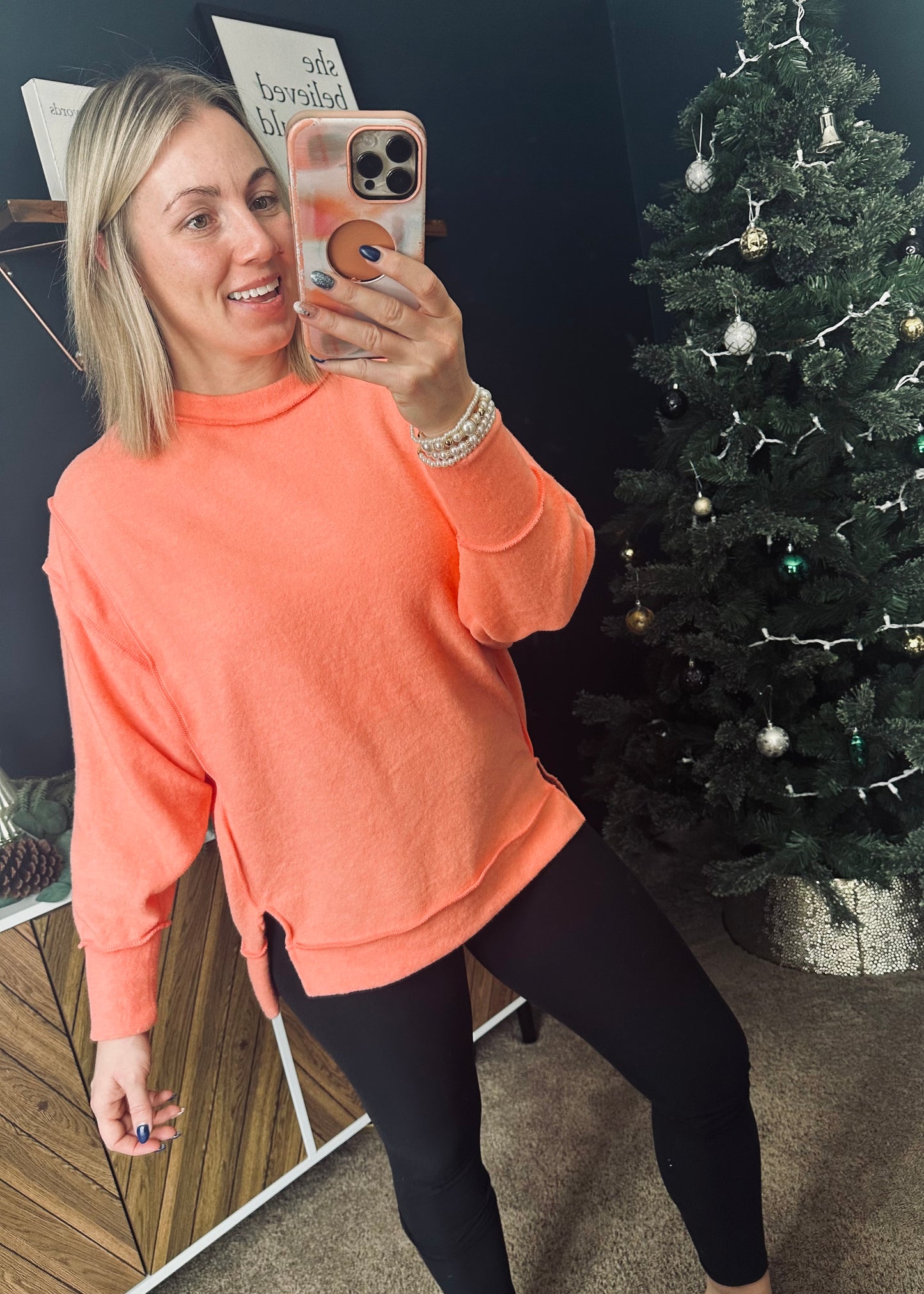 Coral- Brushed Melange Oversized Sweater