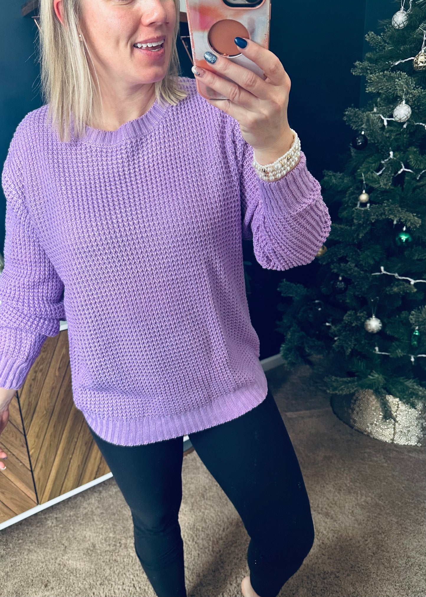 Lavender - Round Neck Waffle Sweater