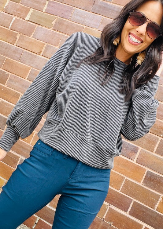 CROP LONG SLEEVE OVERSIZED RIBBED TOP - (FALL COLORS)