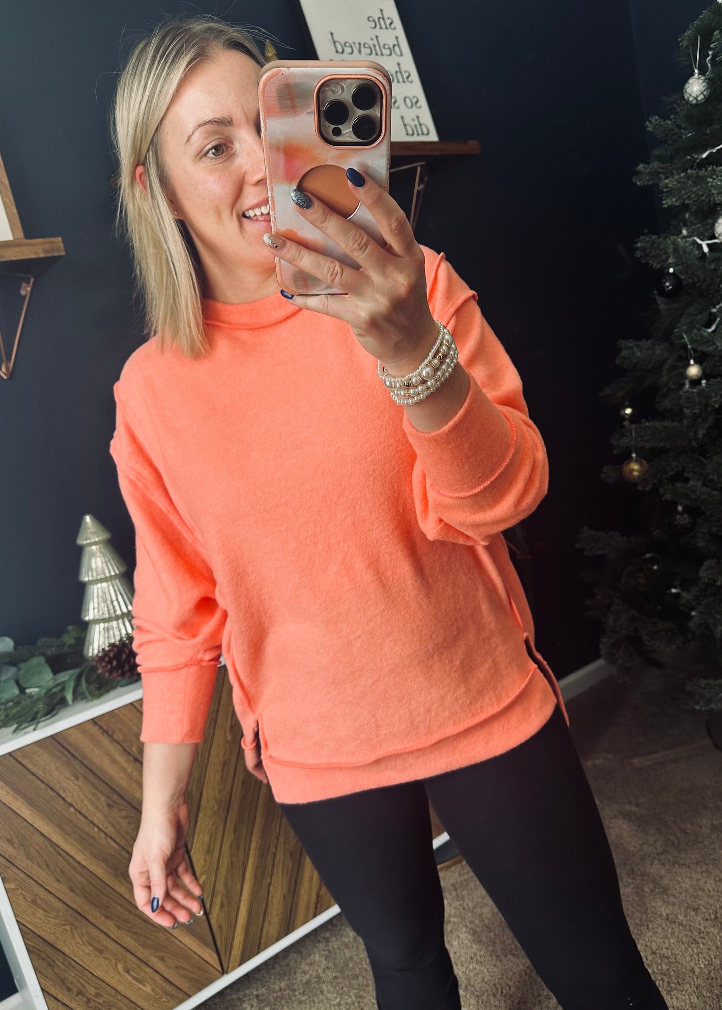 Coral- Brushed Melange Oversized Sweater