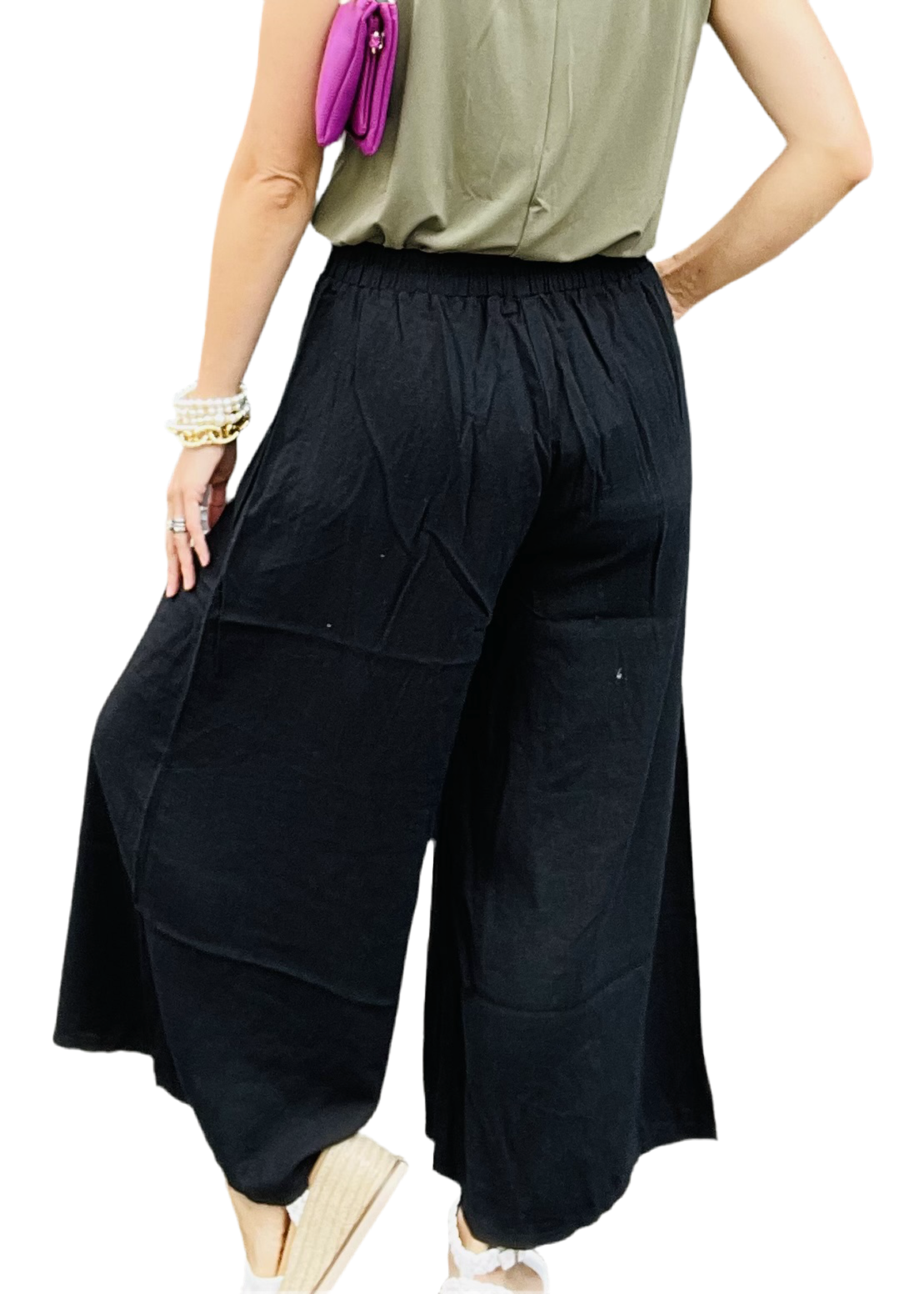 Black -  Wide Leg Linen Pants