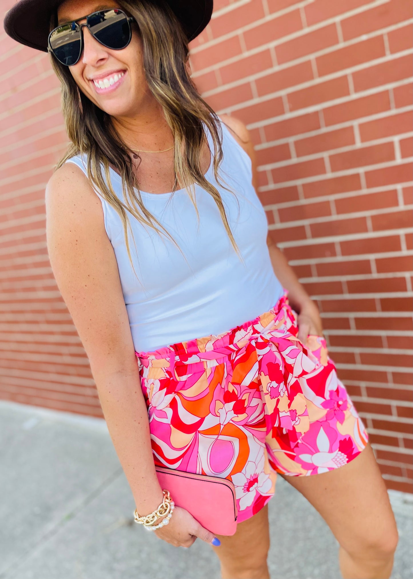 Abstracted Print Casual Shorts- Pink