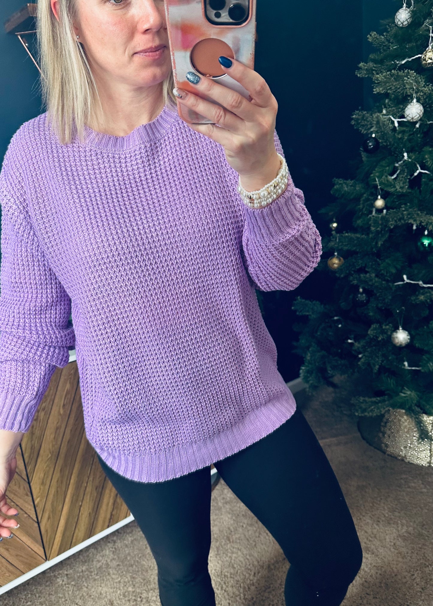 Lavender - Round Neck Waffle Sweater