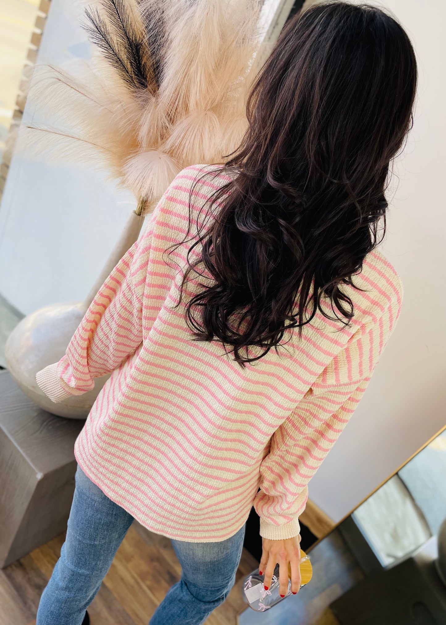 Pink Textured Stripe Top