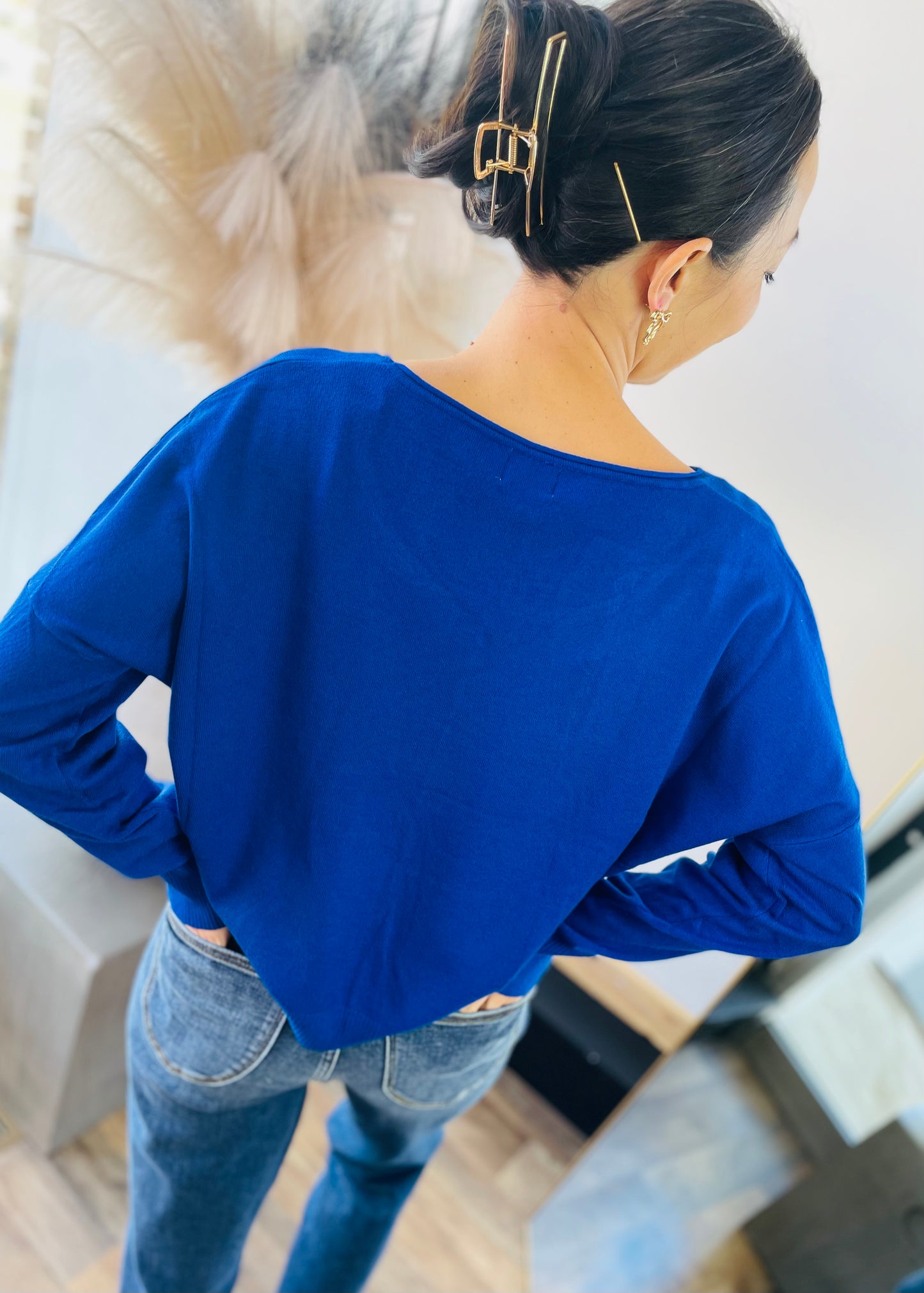 Royal Blue - Front Seam Round Neck Pullover Sweater