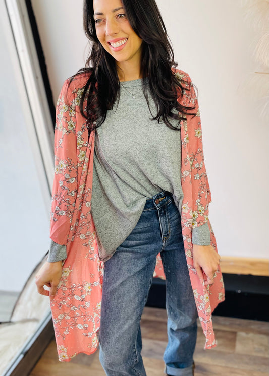 Floral Printed Kimono Cardigan