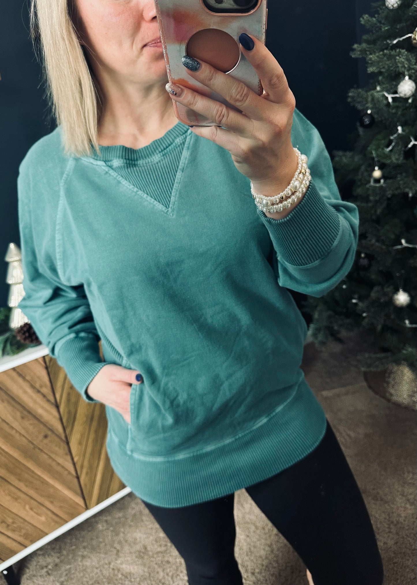 Teal - Pullover Sweater with Pockets