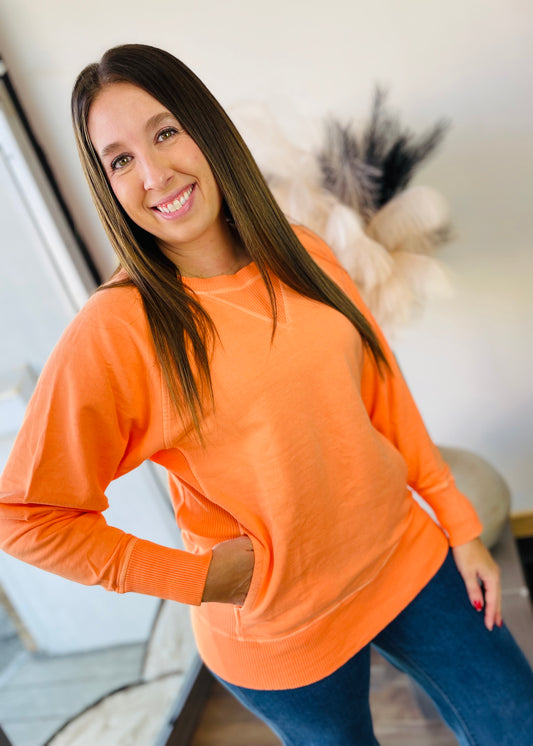 Light Orange - Pullover Sweater with Pockets