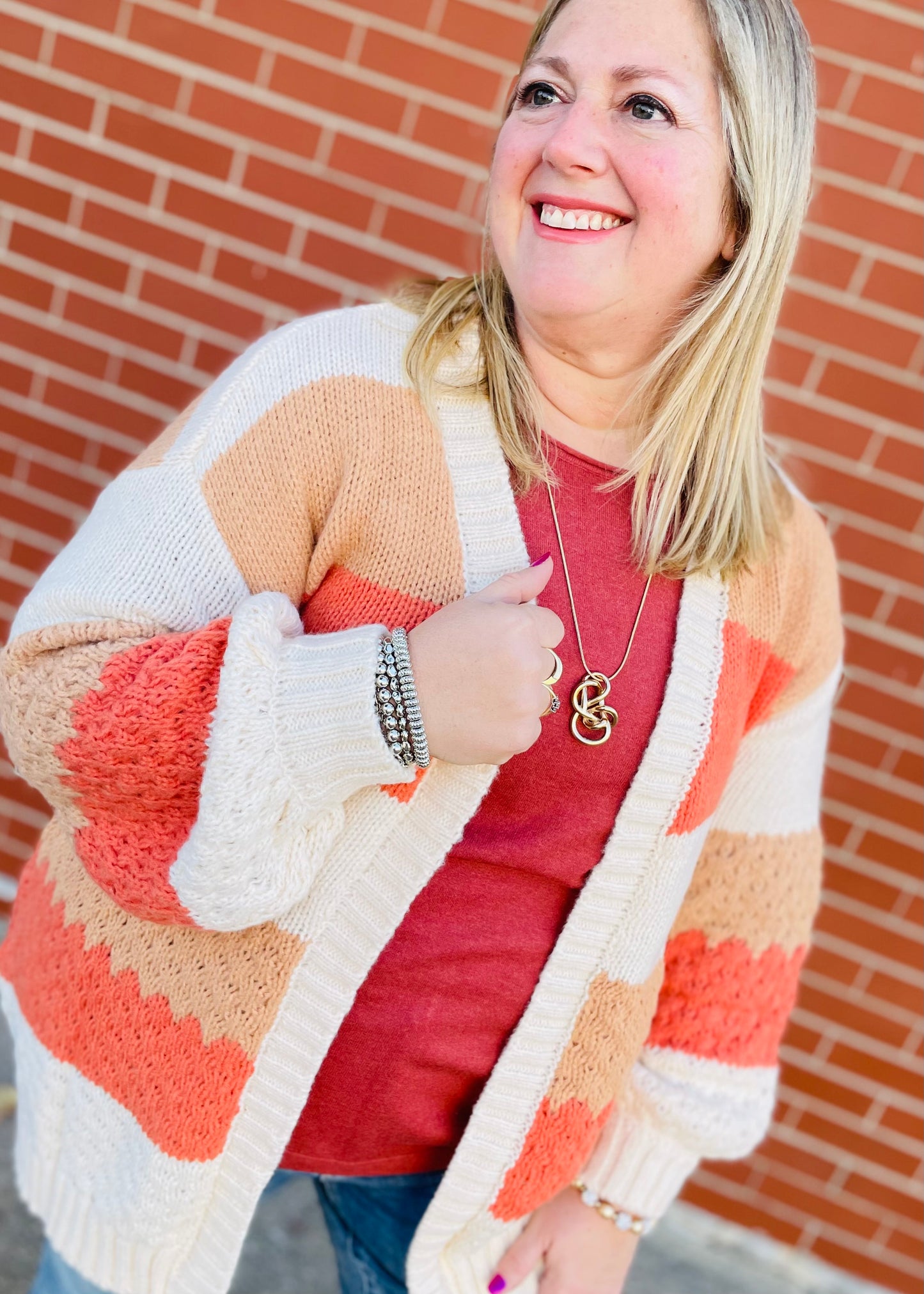 Cream & Orange Colorblock Cardigan