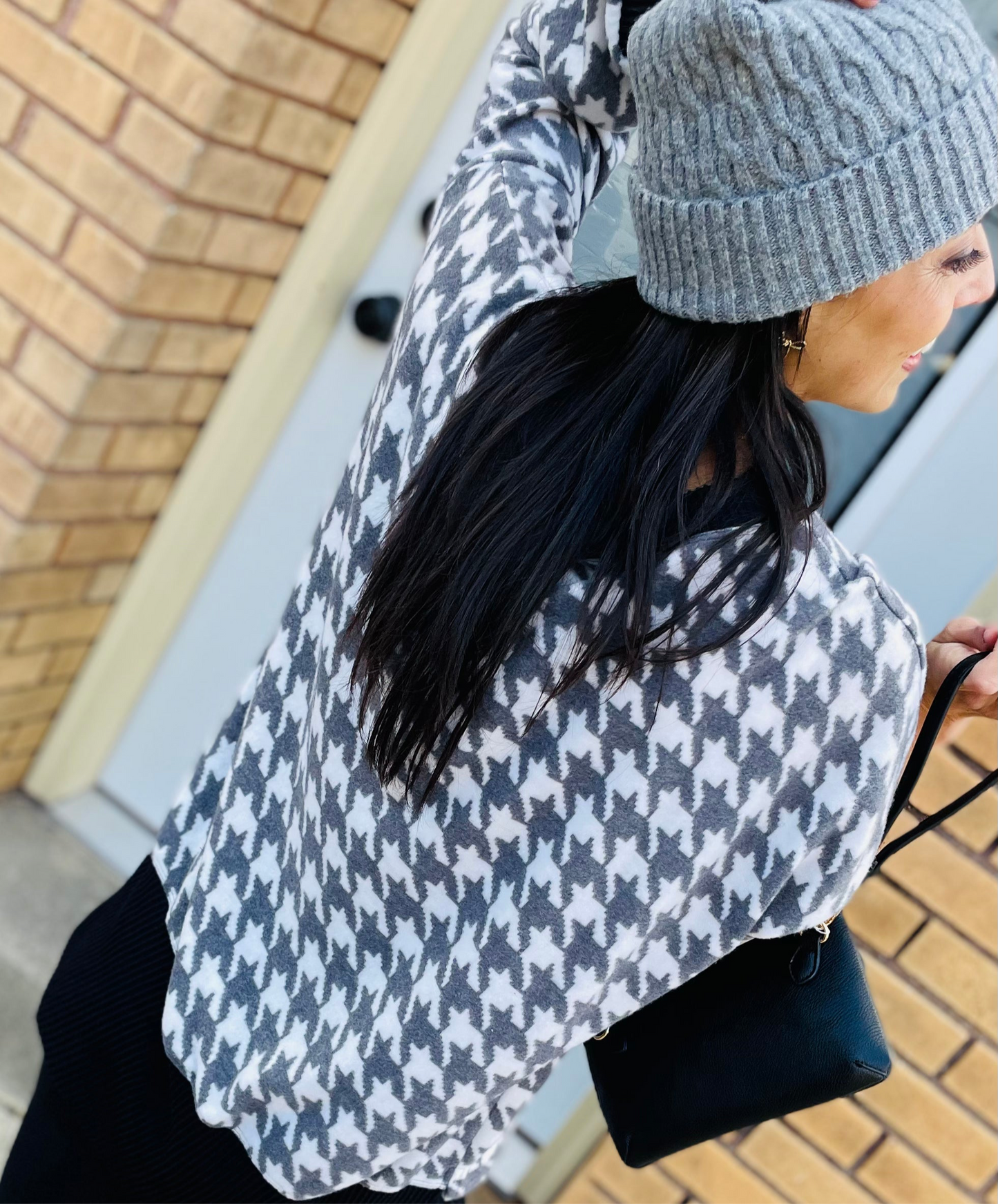 Houndstooth Brushed Oversized Sweatshirt