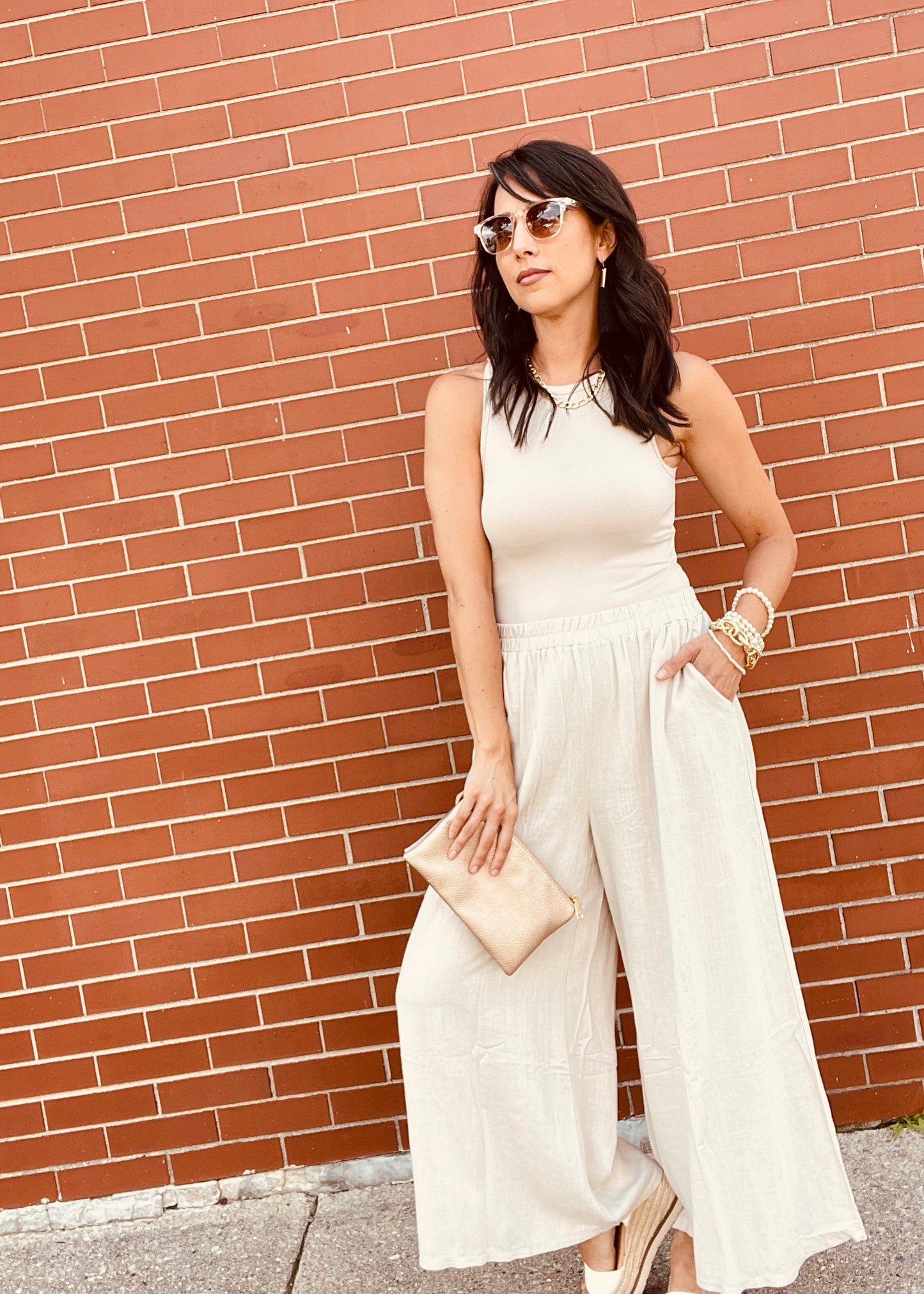 Sand Beige - Wide Leg Linen Pants