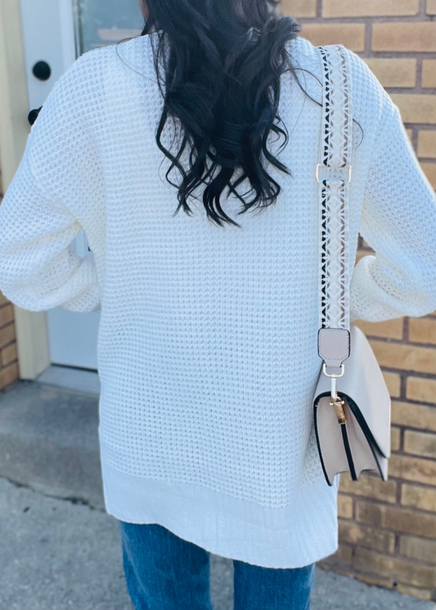 Ivory Open Front Waffle Cardigan