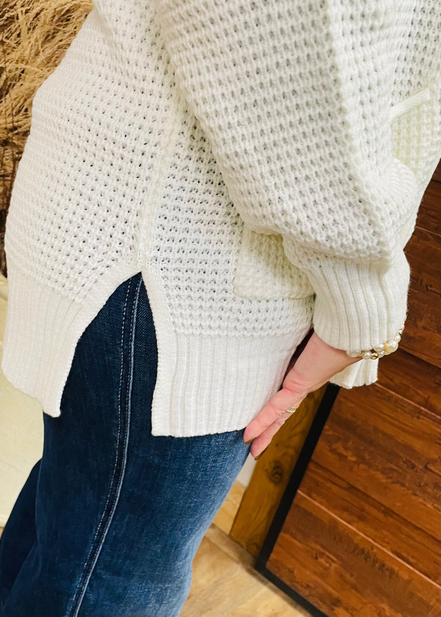 Ivory Open Front Waffle Cardigan