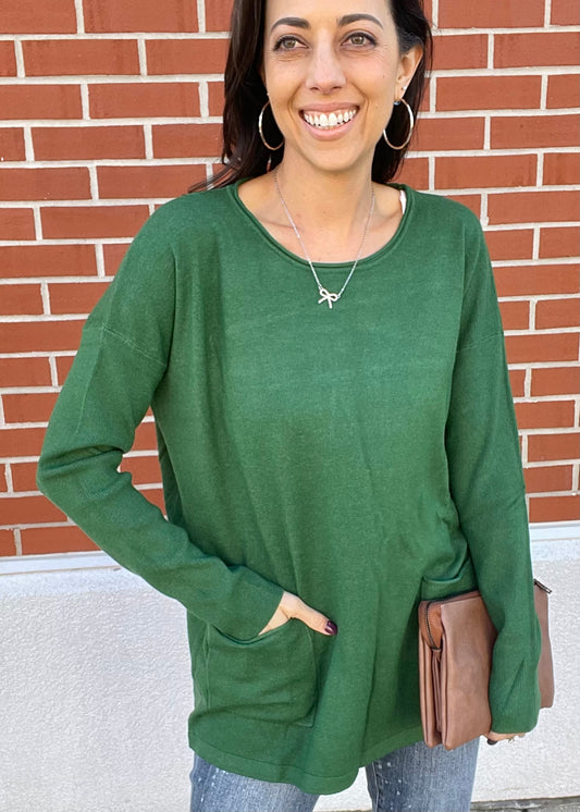 Dark Green Front Pocket Sweater